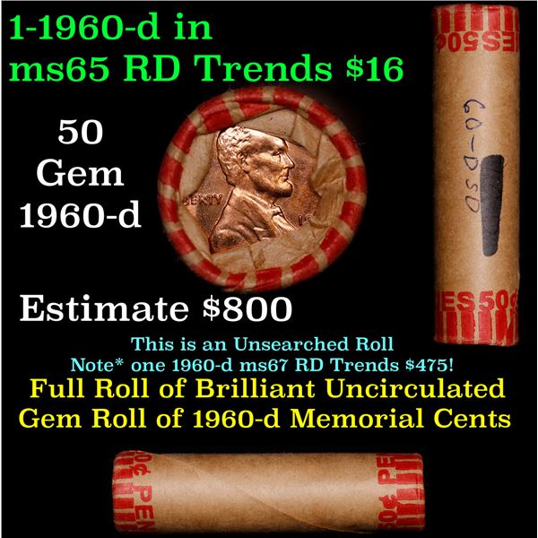 Shotgun Lincoln 1c roll, 1960-d 50 pcs Penny Wrapper.