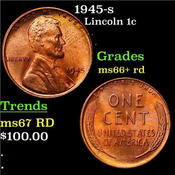 1945-s Lincoln Cent 1c Grades GEM++ RD