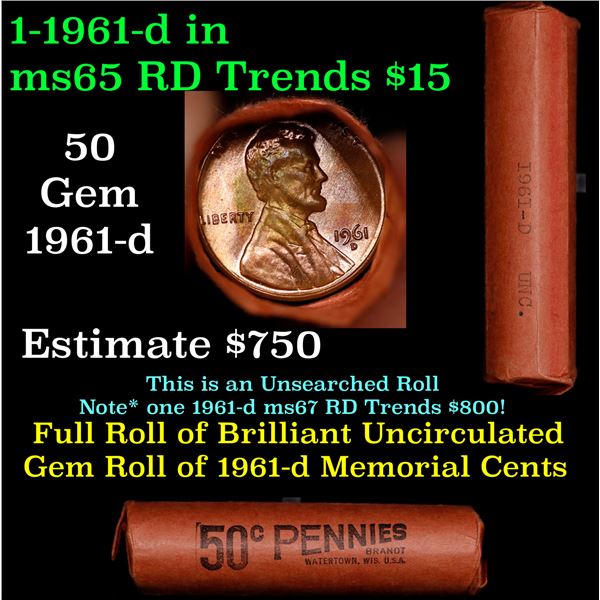 Shotgun Lincoln 1c roll, 1961-d 50 pcs Brandt Wrapper.