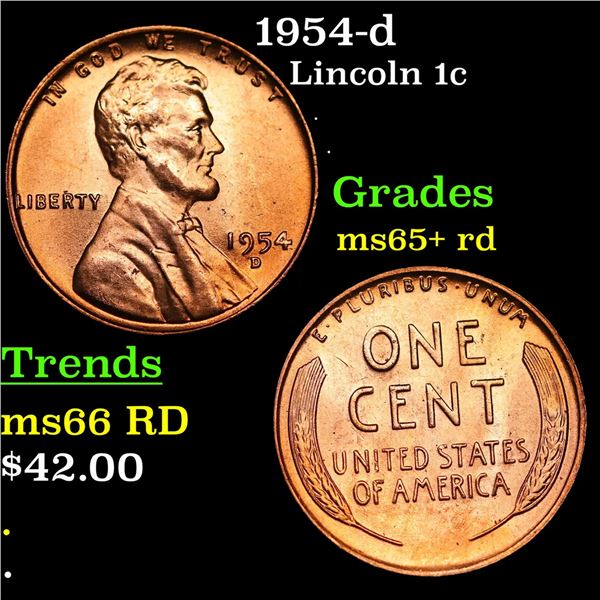 1954-d Lincoln Cent 1c Grades Gem+ Unc RD