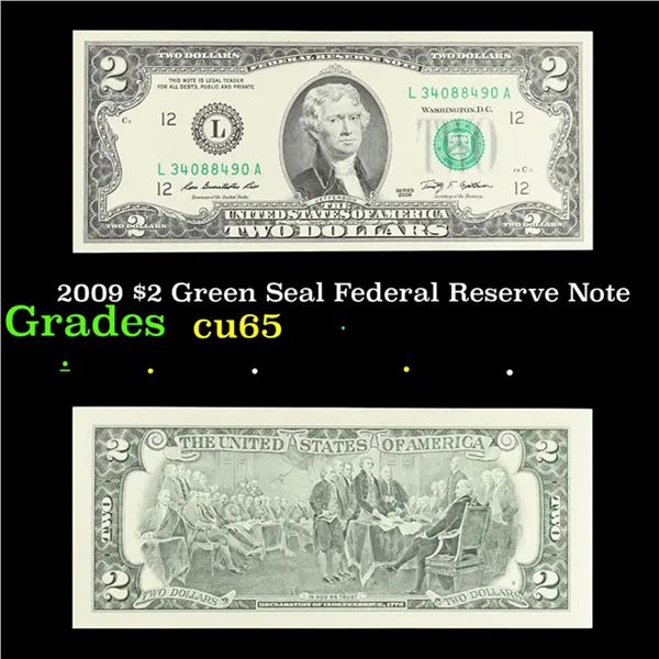 2009 $2 Green Seal Federal Reserve Note Grades Gem CU