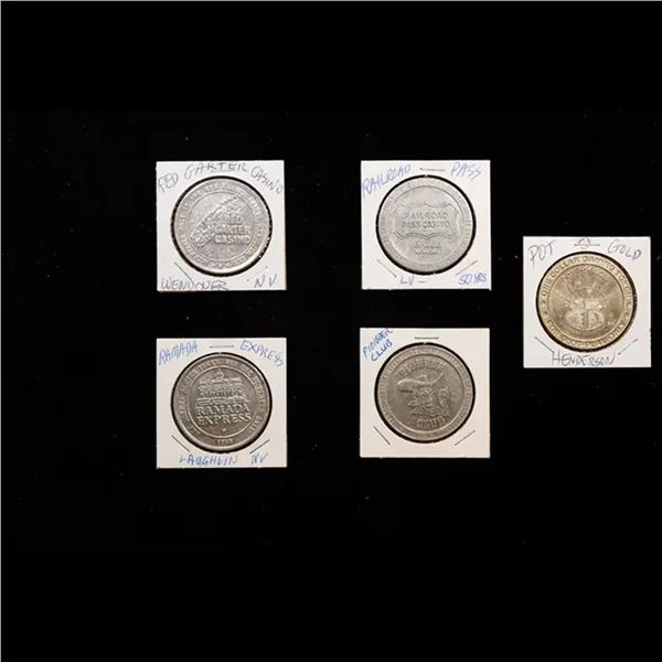 Lot of 5x 1 Dollar Gaming Tokens Grades