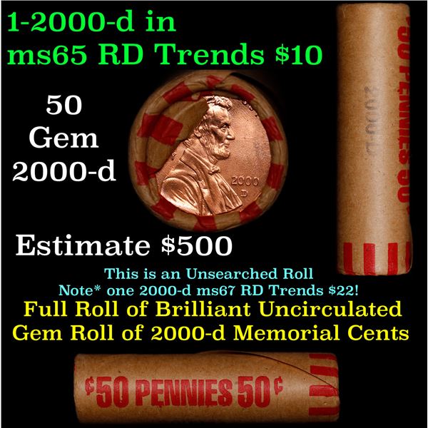 Shotgun Lincoln 1c roll, 2000-d 50 pcs bank Wrapper.