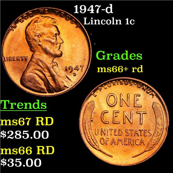 1947-d Lincoln Cent 1c Grades GEM++ RD