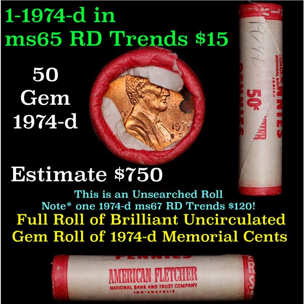 Shotgun Lincoln 1c roll, 1974-d 50 pcs Vintage Wrapper.