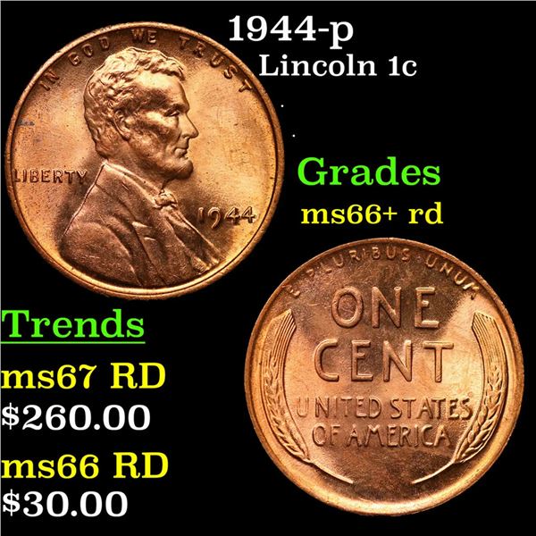1944-p Lincoln Cent 1c Grades GEM++ RD