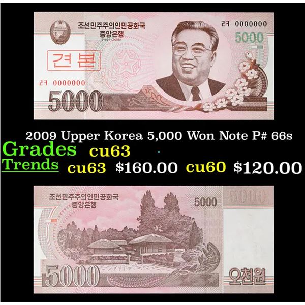 2009 Upper Korea 5,000 Won Note P# 66s Grades Select CU