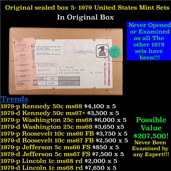 Original sealed Box of 5x 1979 United States Mint Set's