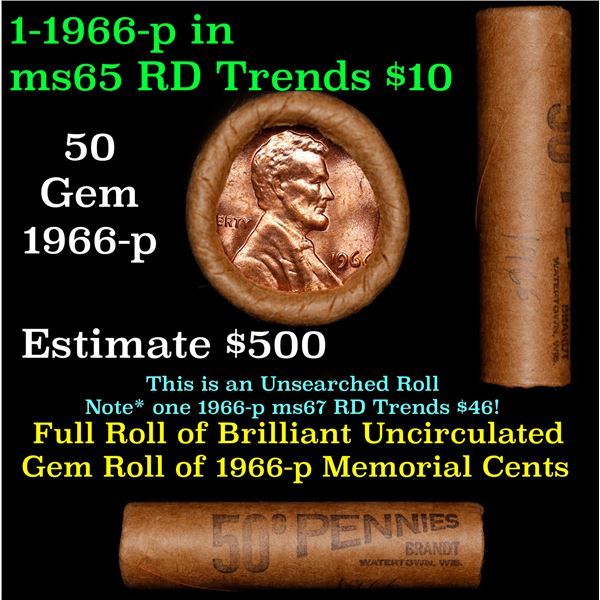 Shotgun Lincoln 1c roll, 1966-p 50 pcs Brandt Wrapper.