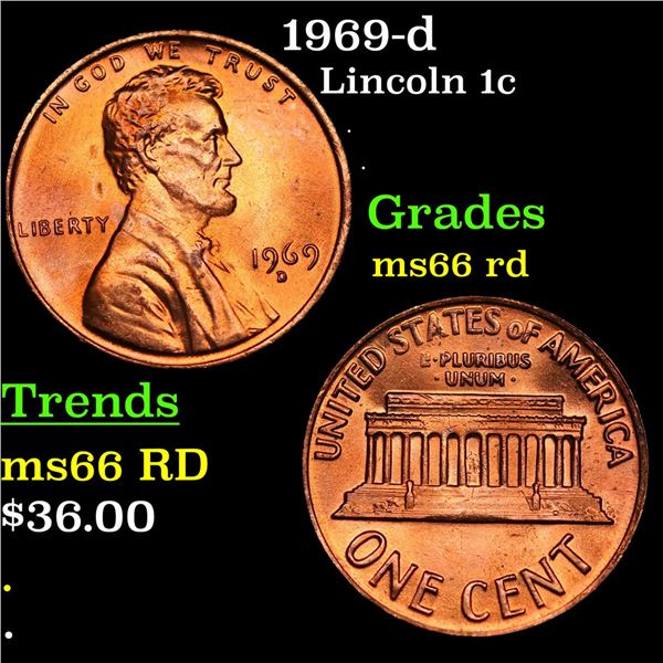 1969-d Lincoln Cent 1c Grades GEM+ Unc RD