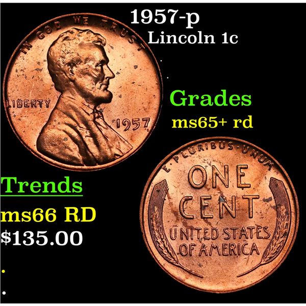 1957-p Lincoln Cent 1c Grades Gem+ Unc RD