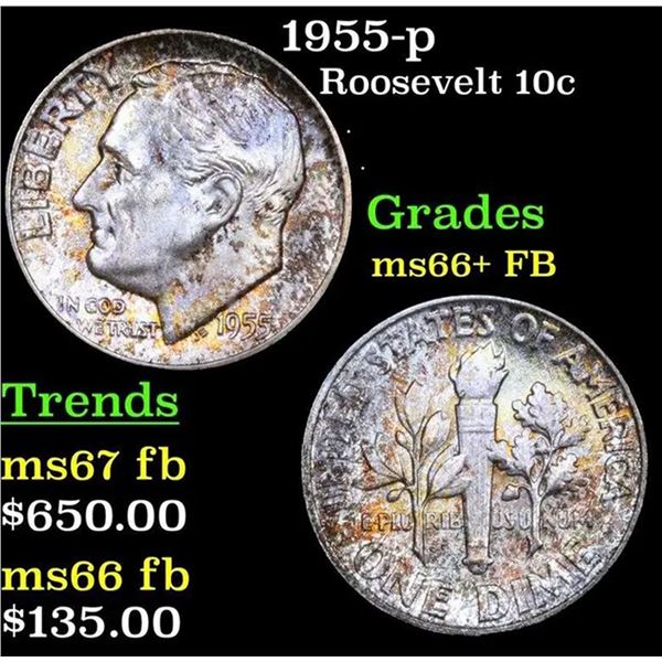 1955-p Roosevelt Dime 10c Grades Gem++ Full Bands