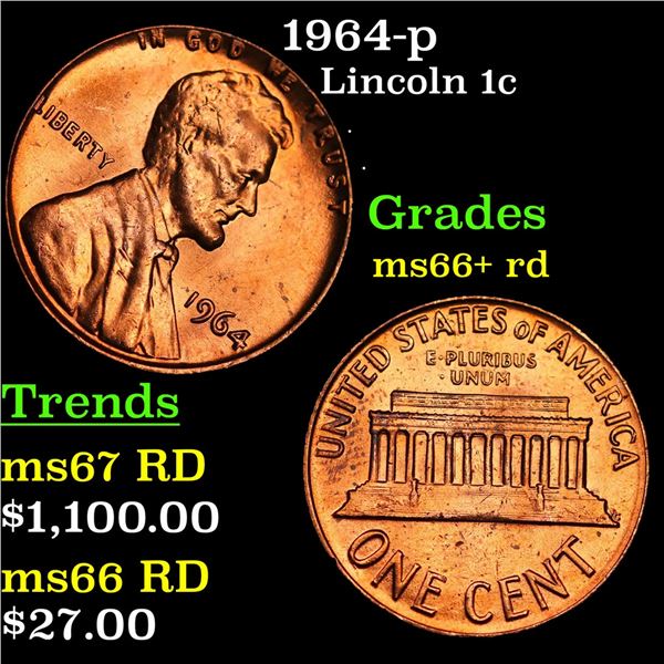 1964-p Lincoln Cent 1c Grades GEM++ RD
