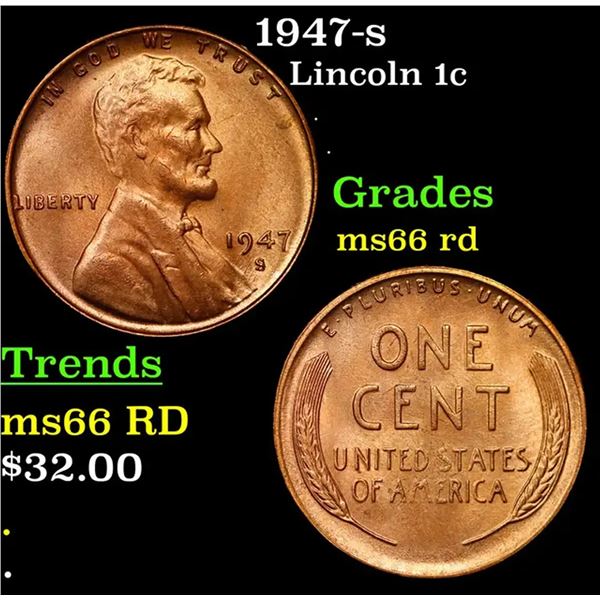 1947-s Lincoln Cent 1c Grades GEM+ Unc RD