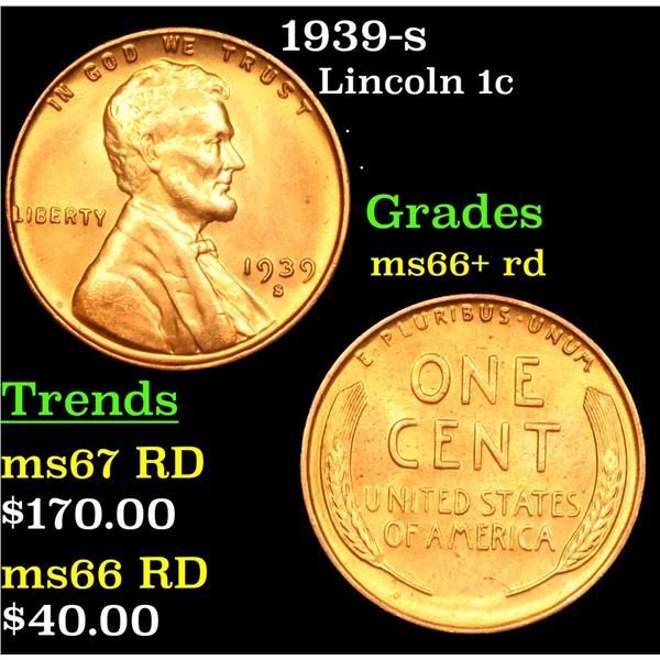 1939-s Lincoln Cent 1c Grades GEM++ RD