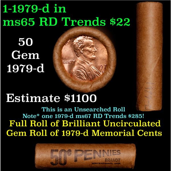 Shotgun Lincoln 1c roll, 1979-d 50 pcs Brandt Wrapper.