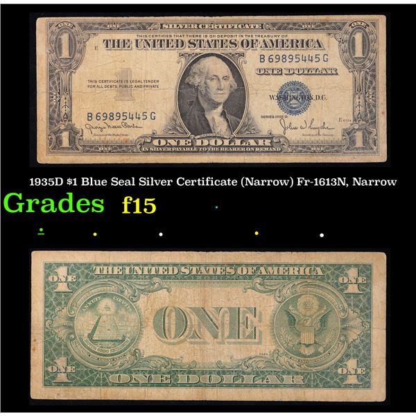1935D $1 Blue Seal Silver Certificate (Narrow) Fr-1613N, Narrow Grades f+