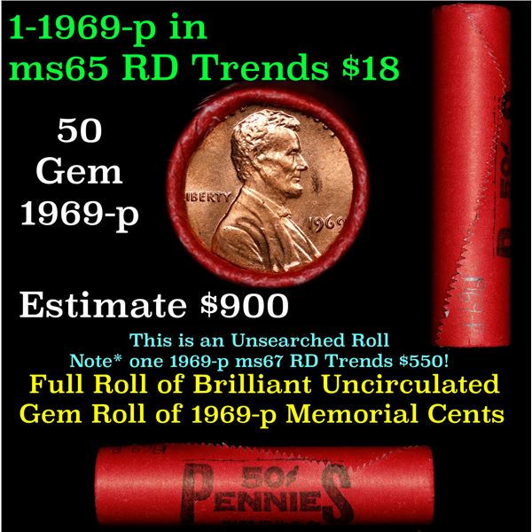 Shotgun Lincoln 1c roll, 1969-p 50 pcs Steel Strong Wrapper.