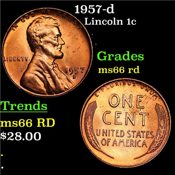 1957-d Lincoln Cent 1c Grades GEM+ Unc RD