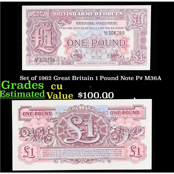 Set of 2 1962 Great Britain 1 Pound Note P# M36A Grades CU