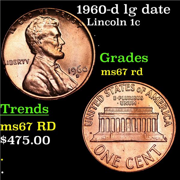 1960-d lg date Lincoln Cent 1c Grades GEM++ Unc RD