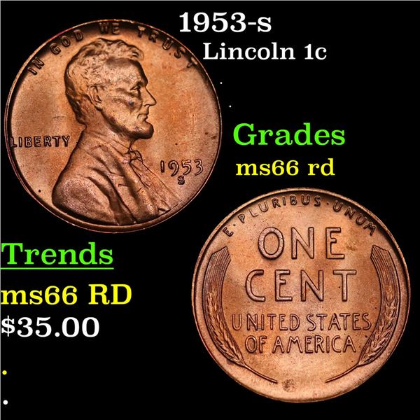 1953-s Lincoln Cent 1c Grades GEM+ Unc RD