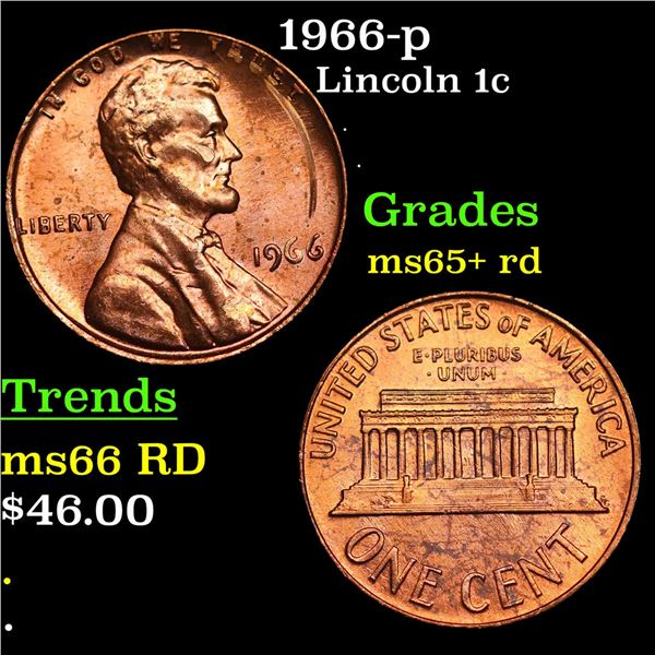 1966-p Lincoln Cent 1c Grades Gem+ Unc RD