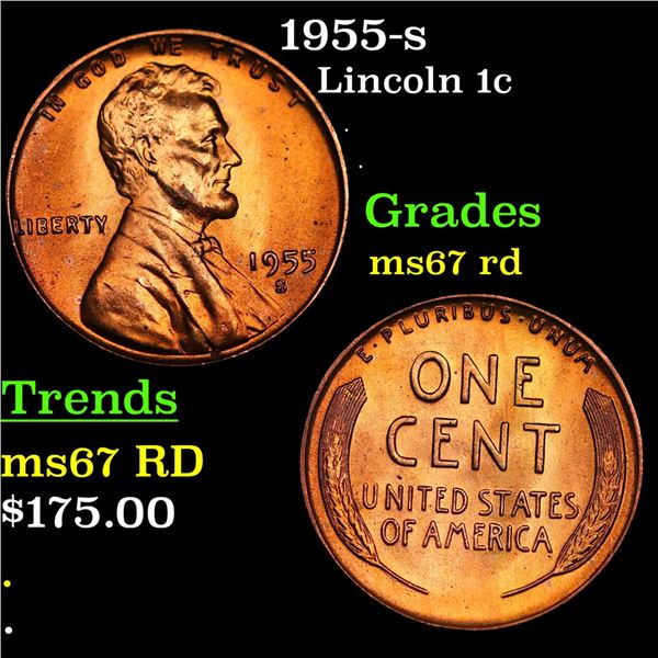 1955-s Lincoln Cent 1c Grades GEM++ Unc RD