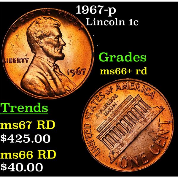 1967-p Lincoln Cent 1c Grades GEM++ RD