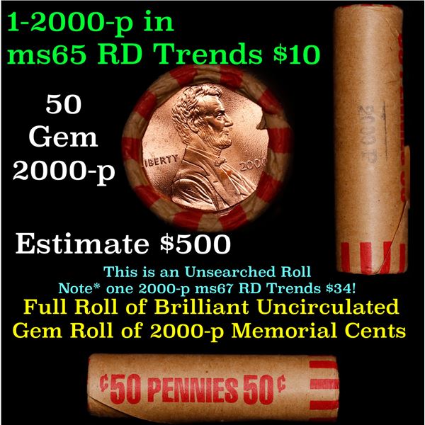 Shotgun Lincoln 1c roll, 2000-p 50 pcs Bank Wrapper.