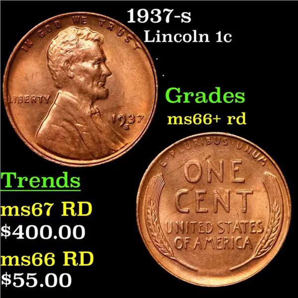 1937-s Lincoln Cent 1c Grades GEM++ RD