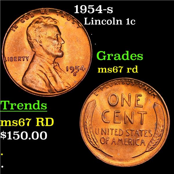 1954-s Lincoln Cent 1c Grades GEM++ Unc RD