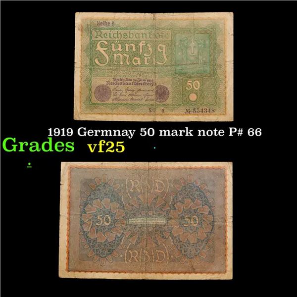 1919 Germany 50 Mark Note P# 66 Grades vf+
