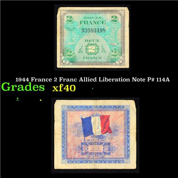 1944 France 2 Franc Allied Liberation Note P# 114A Grades xf