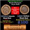 Mixed small cents 1c orig shotgun roll, 1918-d Wheat Cent, 1895 Indian Cent other end, Brinks Wrappe