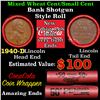 Mixed small cents 1c orig shotgun roll, 1940-d Lincoln Cent,  Lincoln Cent other end, Coca-Cola Bran