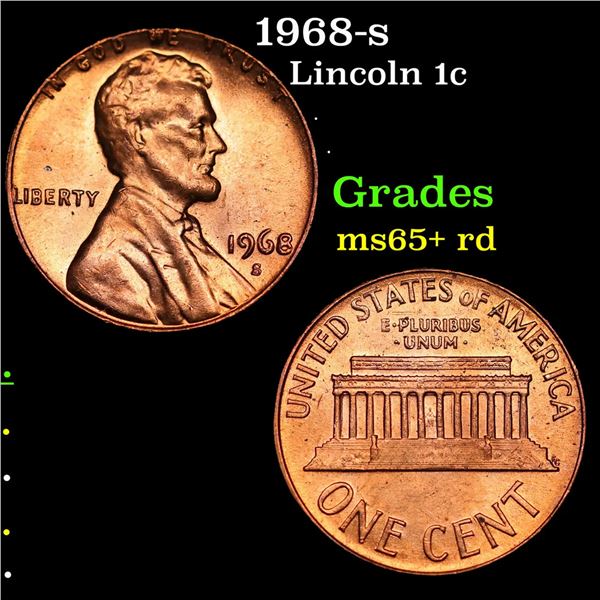 1968-s Lincoln Cent 1c Grades Gem+ Unc RD
