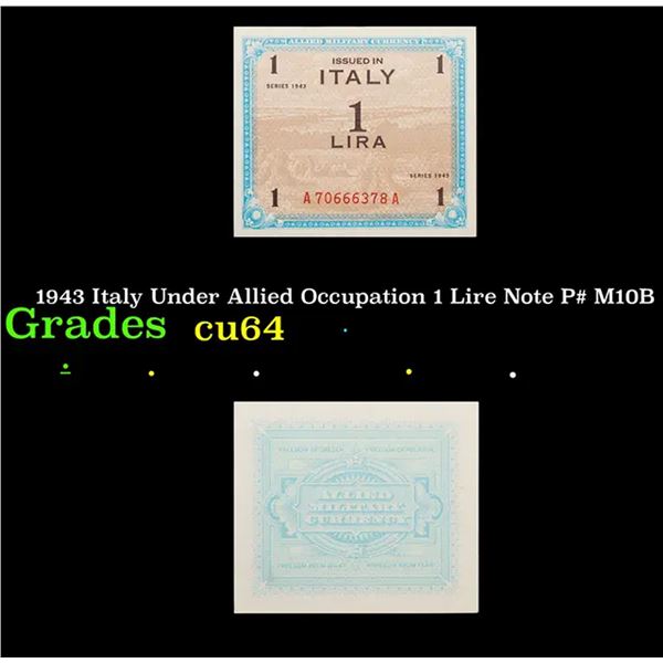 1943 Italy Under Allied Occupation 1 Lire Note P# M10B Grades Choice CU