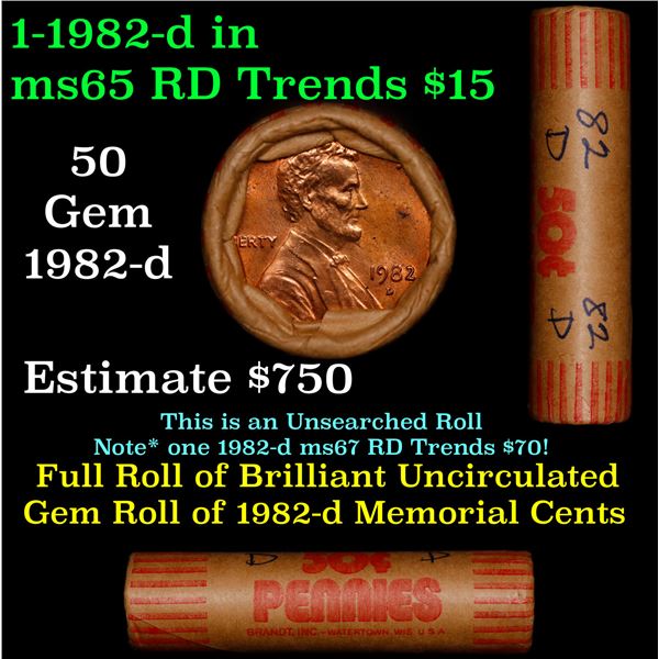 Shotgun Lincoln 1c roll, 1982-d 50 pcs Brandt Wrapper.