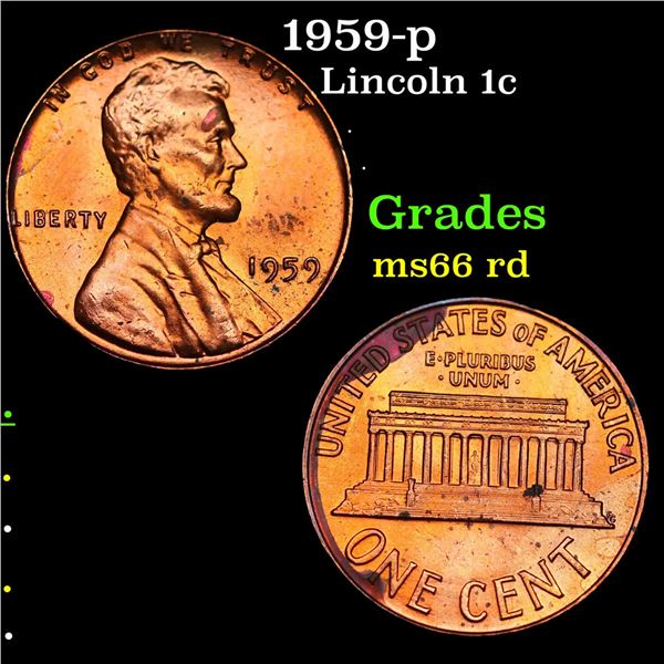 1959-p Lincoln Cent 1c Grades GEM+ Unc RD