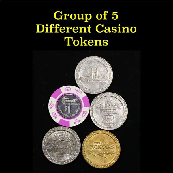 Group of 5 Casino Tokens All Different