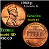 Image 1 : 1962-p Lincoln Cent 1c Grades GEM+ Unc RD