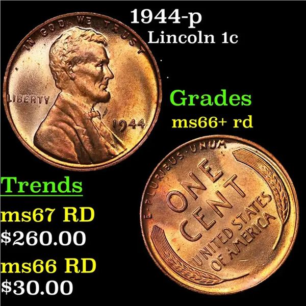 1944-p Lincoln Cent 1c Grades GEM++ RD