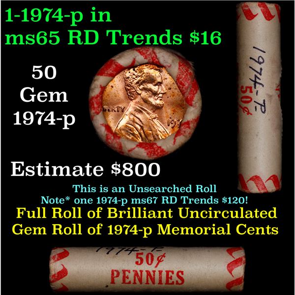 Shotgun Lincoln 1c roll, 1974-p 50 pcs Bank Wrapper.