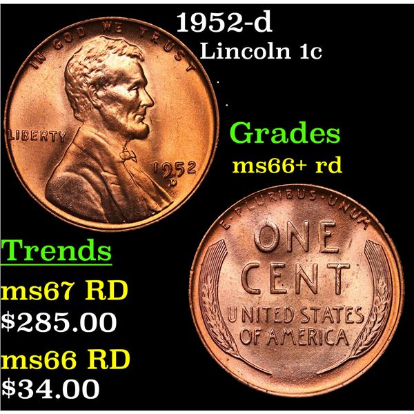1952-d Lincoln Cent 1c Grades GEM++ RD
