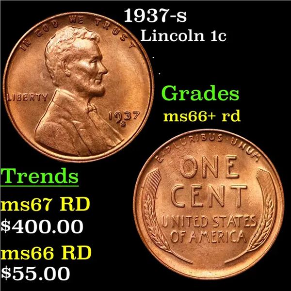 1937-s Lincoln Cent 1c Grades GEM++ RD