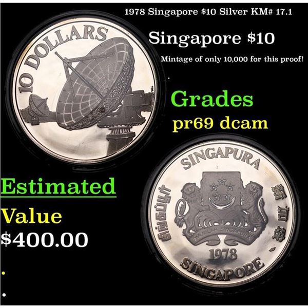Proof 1978 Singapore $10 Silver KM# 17.1 Grades GEM++ Proof Deep Cameo