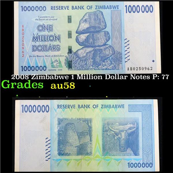 2008 Zimbabwe 1 Million Dollar Notes P: 77 Grades Choice AU/BU Slider