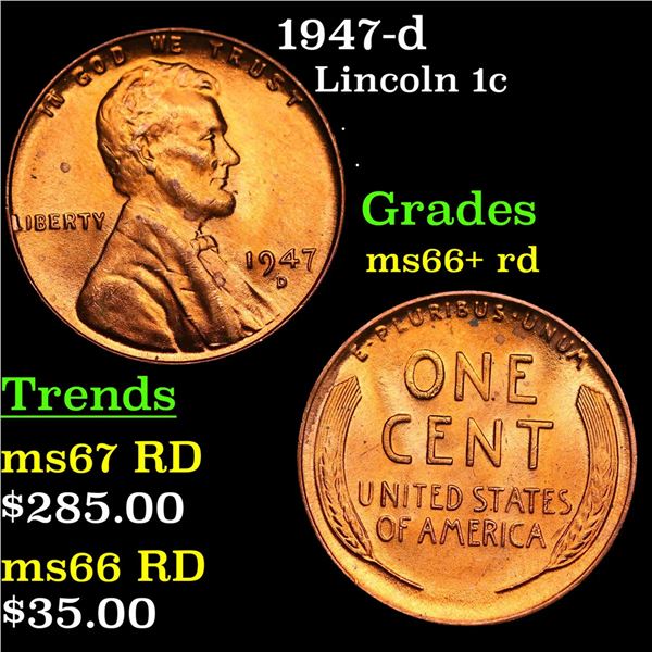 1947-d Lincoln Cent 1c Grades GEM++ RD