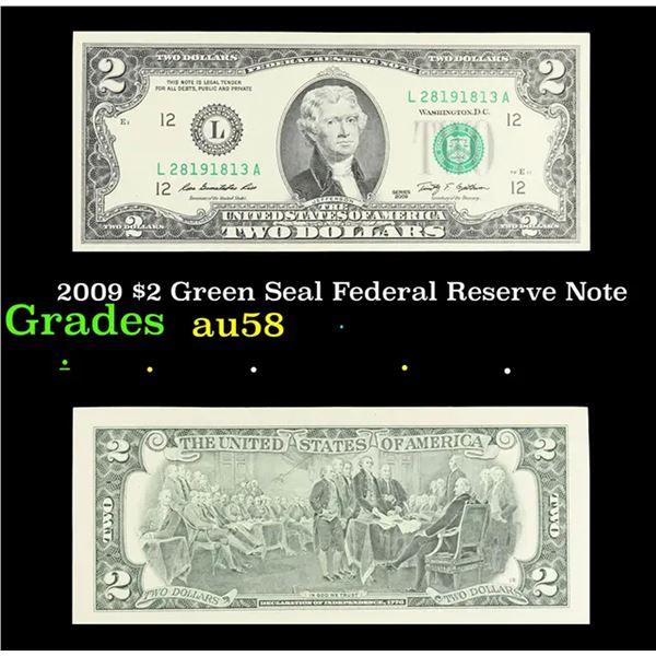 2009 $2 Green Seal Federal Reserve Note Grades Choice AU/BU Slider
